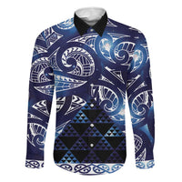 Matariki New Zealand Family Matching Long Sleeve Bodycon Dress and Hawaiian Shirt NZ Niho Taniwha Maori New Year Blue Galaxy LT14 Dad's Shirt - Long Sleeve Blue - Polynesian Pride