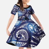 Matariki New Zealand Family Matching Mermaid Dress and Hawaiian Shirt NZ Niho Taniwha Maori New Year Blue Galaxy LT14 Daughter's Dress Blue - Polynesian Pride