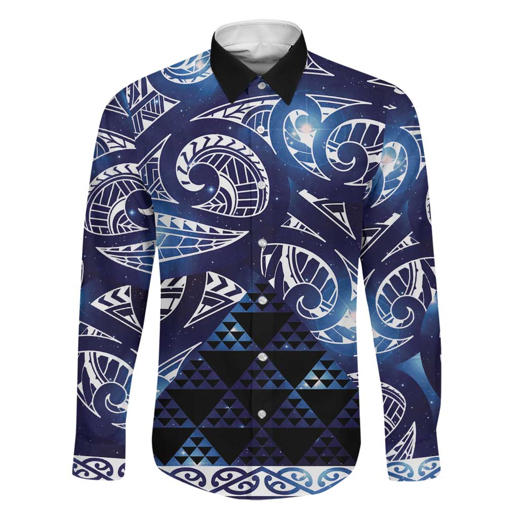 Matariki New Zealand Family Matching Mermaid Dress and Hawaiian Shirt NZ Niho Taniwha Maori New Year Blue Galaxy LT14 Dad's Shirt - Long Sleeve Blue - Polynesian Pride