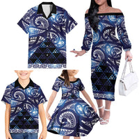 Matariki New Zealand Family Matching Off The Shoulder Long Sleeve Dress and Hawaiian Shirt NZ Niho Taniwha Maori New Year Blue Galaxy LT14 - Polynesian Pride