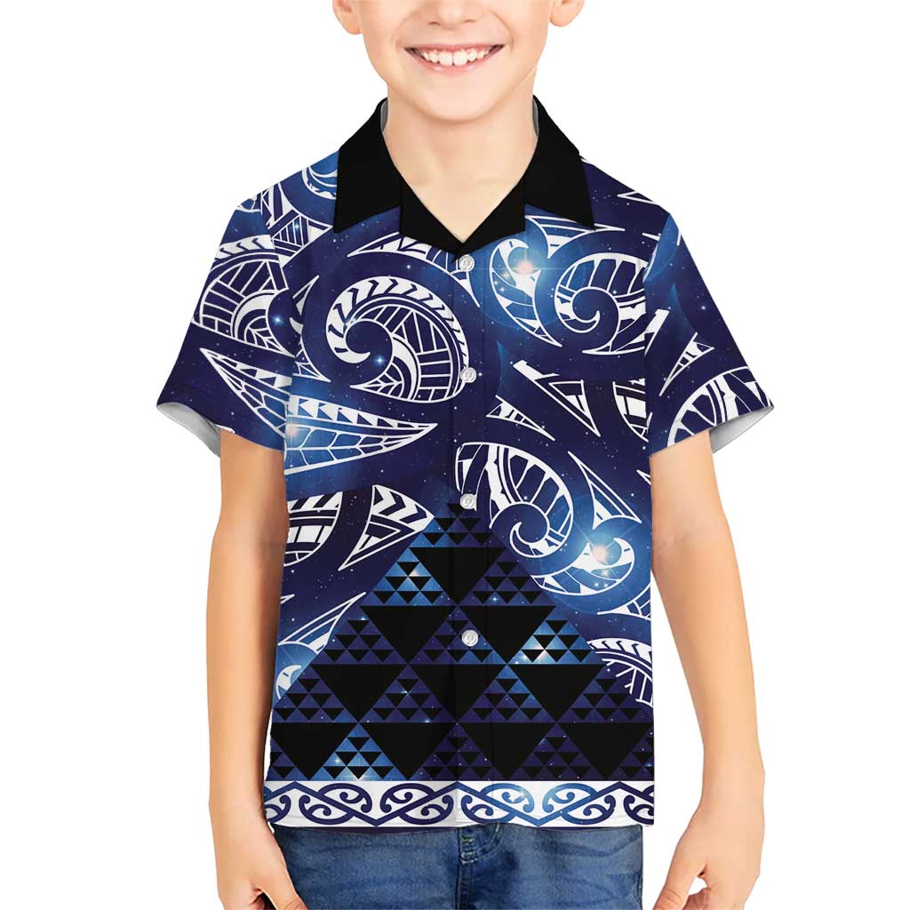 Matariki New Zealand Family Matching Off The Shoulder Long Sleeve Dress and Hawaiian Shirt NZ Niho Taniwha Maori New Year Blue Galaxy LT14 Son's Shirt Blue - Polynesian Pride
