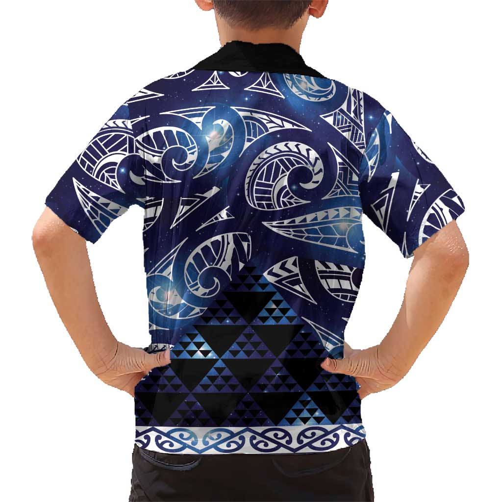 Matariki New Zealand Family Matching Off Shoulder Maxi Dress and Hawaiian Shirt NZ Niho Taniwha Maori New Year Blue Galaxy LT14 - Polynesian Pride