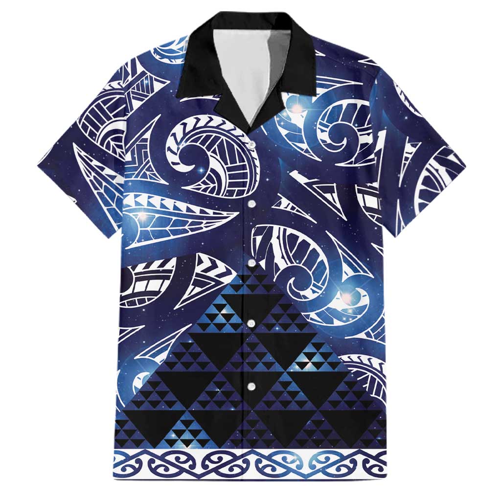 Matariki New Zealand Family Matching Off Shoulder Maxi Dress and Hawaiian Shirt NZ Niho Taniwha Maori New Year Blue Galaxy LT14 Dad's Shirt - Short Sleeve Blue - Polynesian Pride