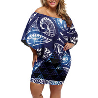 Matariki New Zealand Family Matching Off Shoulder Short Dress and Hawaiian Shirt NZ Niho Taniwha Maori New Year Blue Galaxy LT14 Mom's Dress Blue - Polynesian Pride