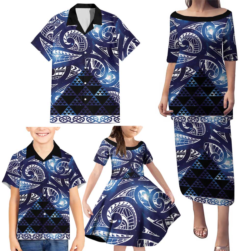 Matariki New Zealand Family Matching Puletasi and Hawaiian Shirt NZ Niho Taniwha Maori New Year Blue Galaxy LT14 - Polynesian Pride