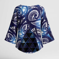 Matariki New Zealand Kimono Sleeve Blouse NZ Niho Taniwha Maori New Year Blue Galaxy