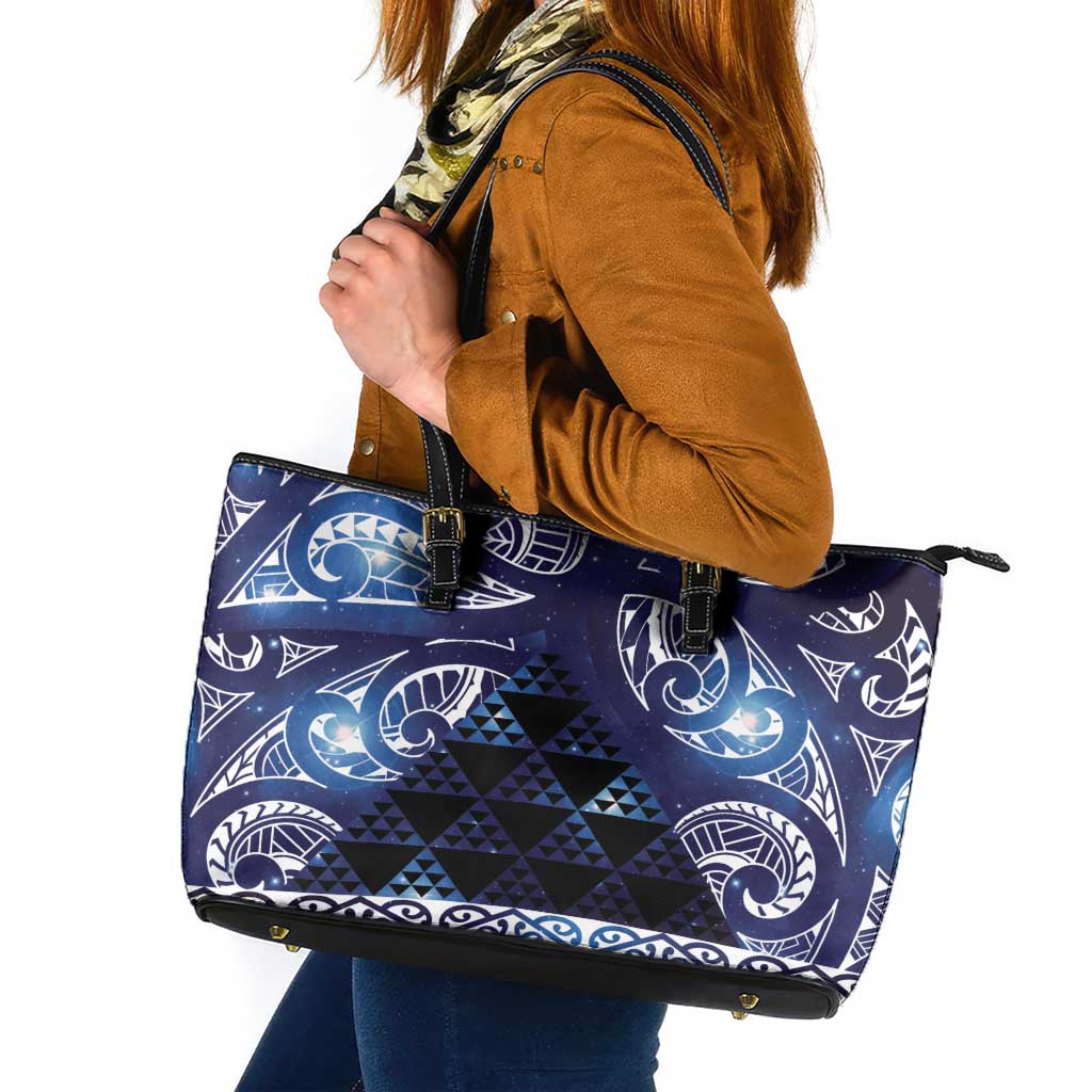Matariki New Zealand Leather Tote Bag NZ Niho Taniwha Maori New Year Blue Galaxy