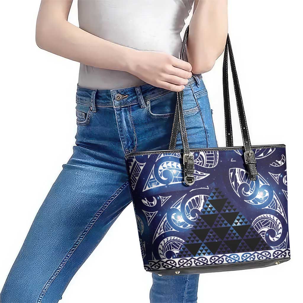 Matariki New Zealand Leather Tote Bag NZ Niho Taniwha Maori New Year Blue Galaxy