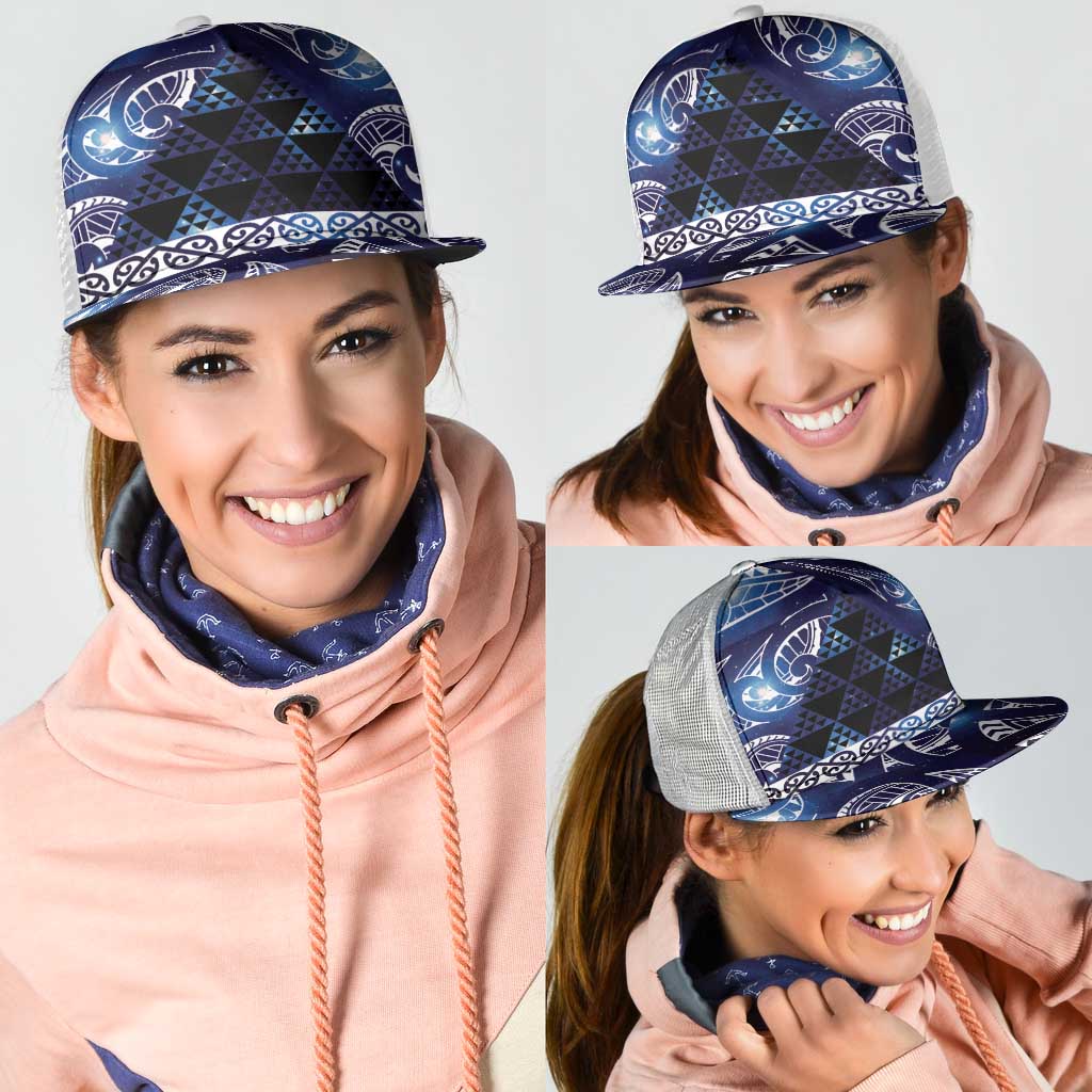 Matariki New Zealand Mesh Trucker Cap NZ Niho Taniwha Maori New Year Blue Galaxy