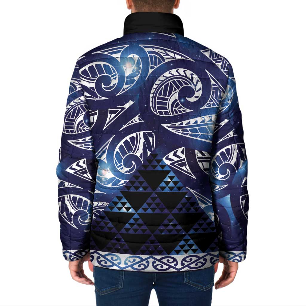 Matariki New Zealand Padded Jacket NZ Niho Taniwha Maori New Year Blue Galaxy