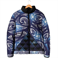 Matariki New Zealand Padded Jacket NZ Niho Taniwha Maori New Year Blue Galaxy
