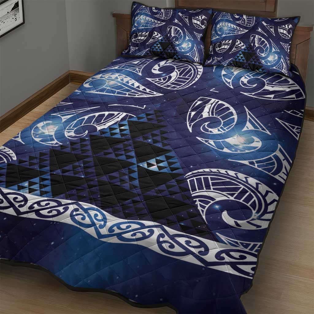 Matariki New Zealand Quilt Bed Set NZ Niho Taniwha Maori New Year Blue Galaxy