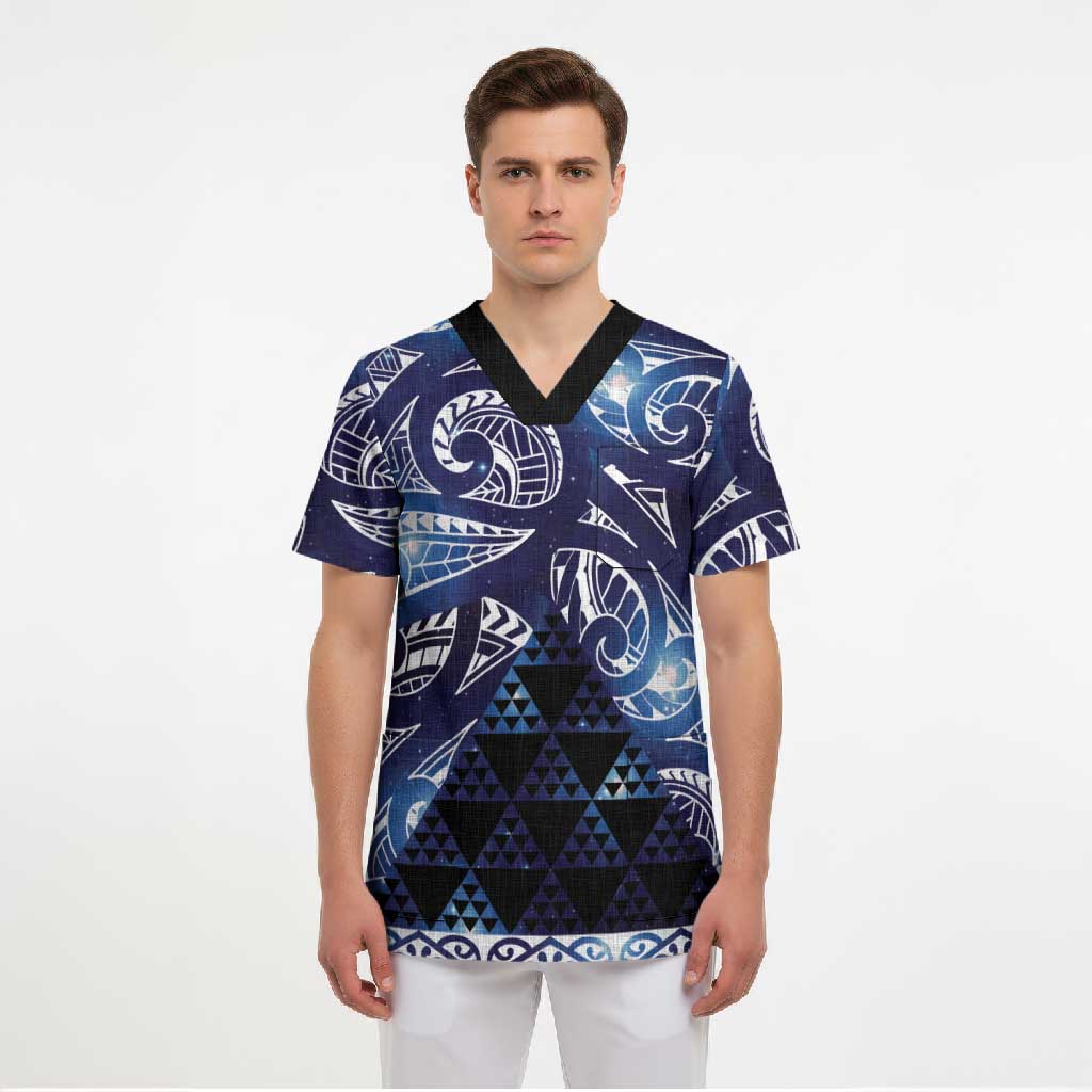 Matariki New Zealand Scrub Top NZ Niho Taniwha Maori New Year Blue Galaxy