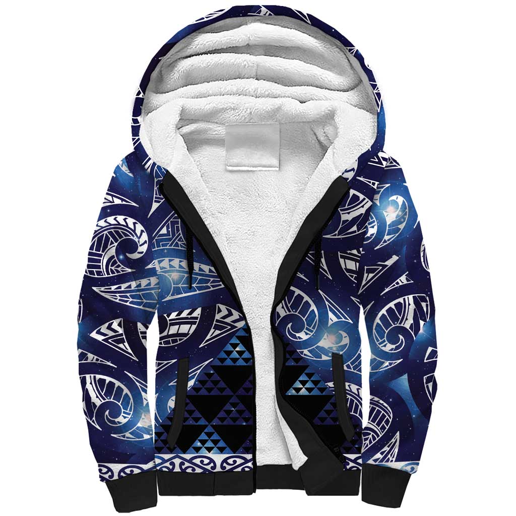 Matariki New Zealand Sherpa Hoodie NZ Niho Taniwha Maori New Year Blue Galaxy