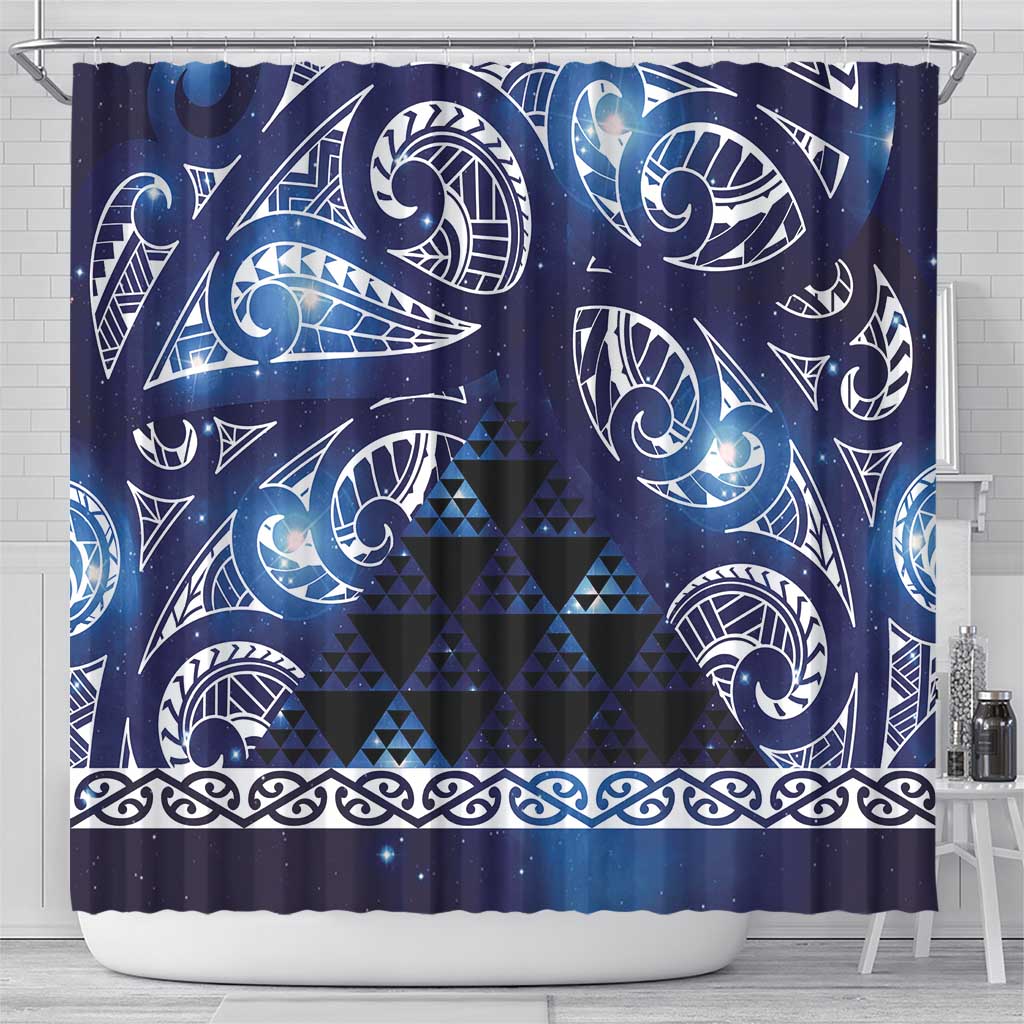 Matariki New Zealand Shower Curtain NZ Niho Taniwha Maori New Year Blue Galaxy