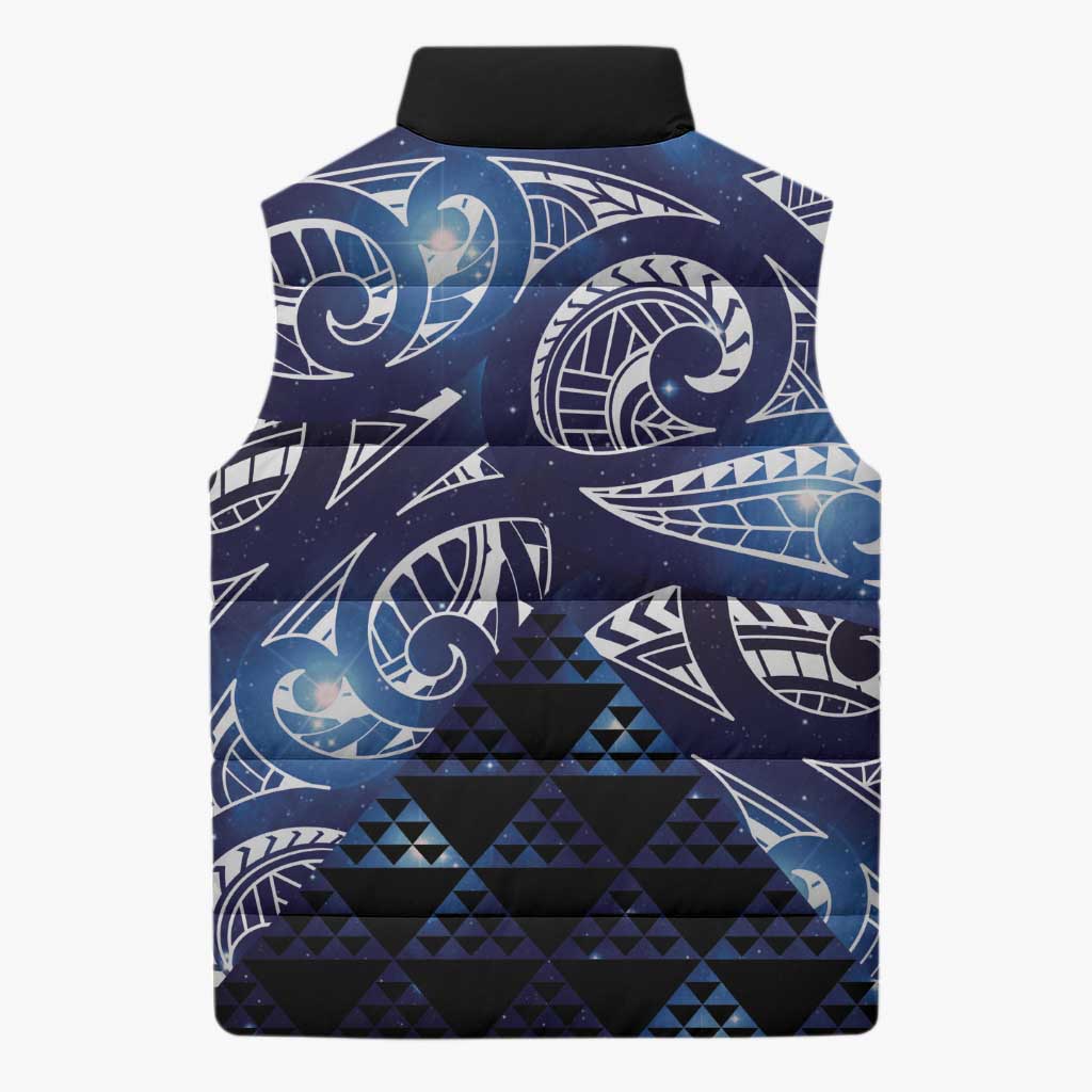 Matariki New Zealand Sleeveless Puffer Jacket NZ Niho Taniwha Maori New Year Blue Galaxy