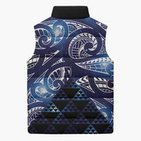 Matariki New Zealand Sleeveless Puffer Jacket NZ Niho Taniwha Maori New Year Blue Galaxy