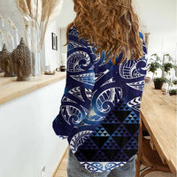 Matariki New Zealand Women Casual Shirt NZ Niho Taniwha Maori New Year Blue Galaxy
