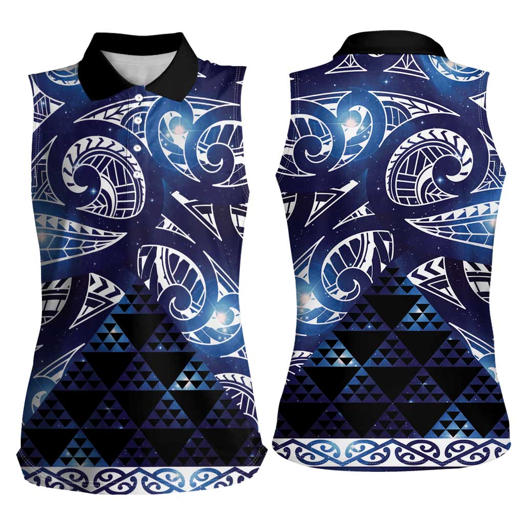 Matariki New Zealand Women Sleeveless Polo Shirt NZ Niho Taniwha Maori New Year Blue Galaxy LT14 - Polynesian Pride