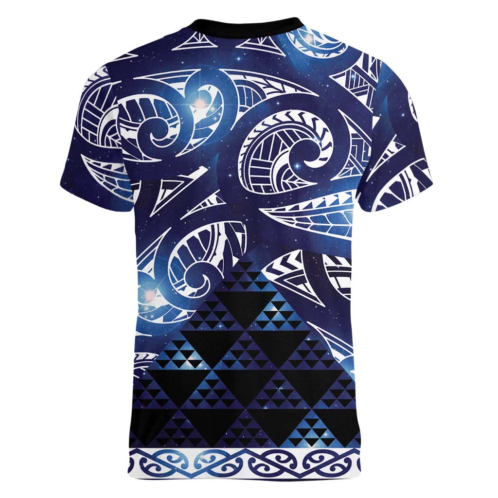 Matariki New Zealand Women V-Neck T-Shirt NZ Niho Taniwha Maori New Year Blue Galaxy LT14 - Polynesian Pride