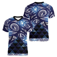 Matariki New Zealand Women V-Neck T-Shirt NZ Niho Taniwha Maori New Year Blue Galaxy LT14 - Polynesian Pride