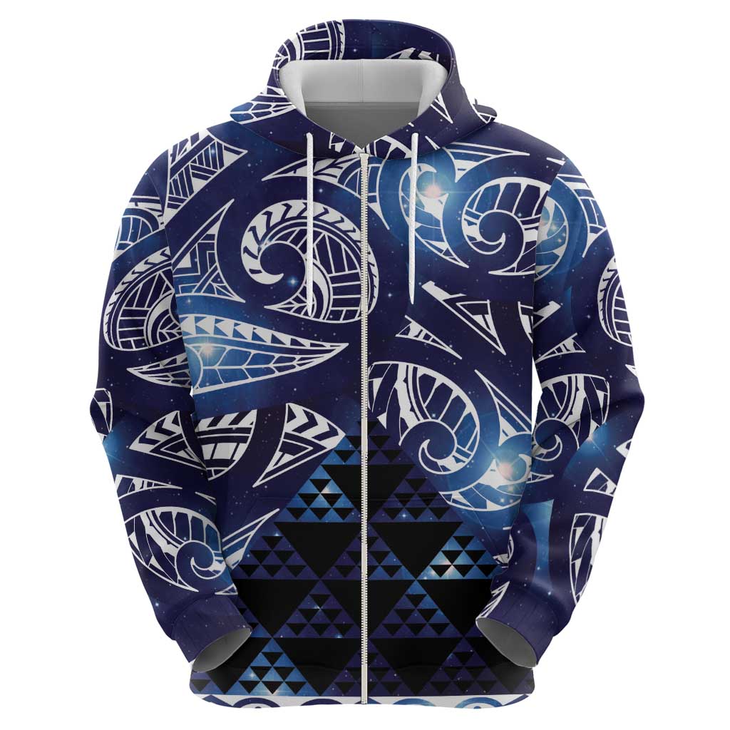 Matariki New Zealand Zip Hoodie NZ Niho Taniwha Maori New Year Blue Galaxy