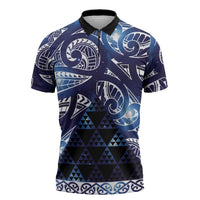 Matariki New Zealand Zipper Polo Shirt NZ Niho Taniwha Maori New Year Blue Galaxy