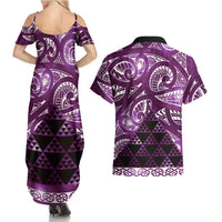 Matariki New Zealand Couples Matching Summer Maxi Dress and Hawaiian Shirt NZ Niho Taniwha Maori New Year Purple Galaxy LT14 - Polynesian Pride
