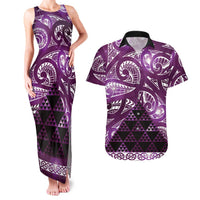 Matariki New Zealand Couples Matching Tank Maxi Dress and Hawaiian Shirt NZ Niho Taniwha Maori New Year Purple Galaxy LT14 Purple - Polynesian Pride