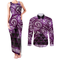 Matariki New Zealand Couples Matching Tank Maxi Dress and Long Sleeve Button Shirt NZ Niho Taniwha Maori New Year Purple Galaxy LT14 Purple - Polynesian Pride
