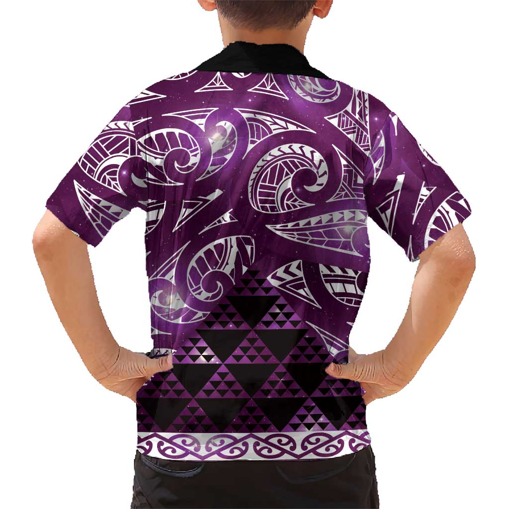 Matariki New Zealand Family Matching Long Sleeve Bodycon Dress and Hawaiian Shirt NZ Niho Taniwha Maori New Year Purple Galaxy LT14 - Polynesian Pride