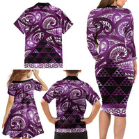 Matariki New Zealand Family Matching Long Sleeve Bodycon Dress and Hawaiian Shirt NZ Niho Taniwha Maori New Year Purple Galaxy LT14 - Polynesian Pride