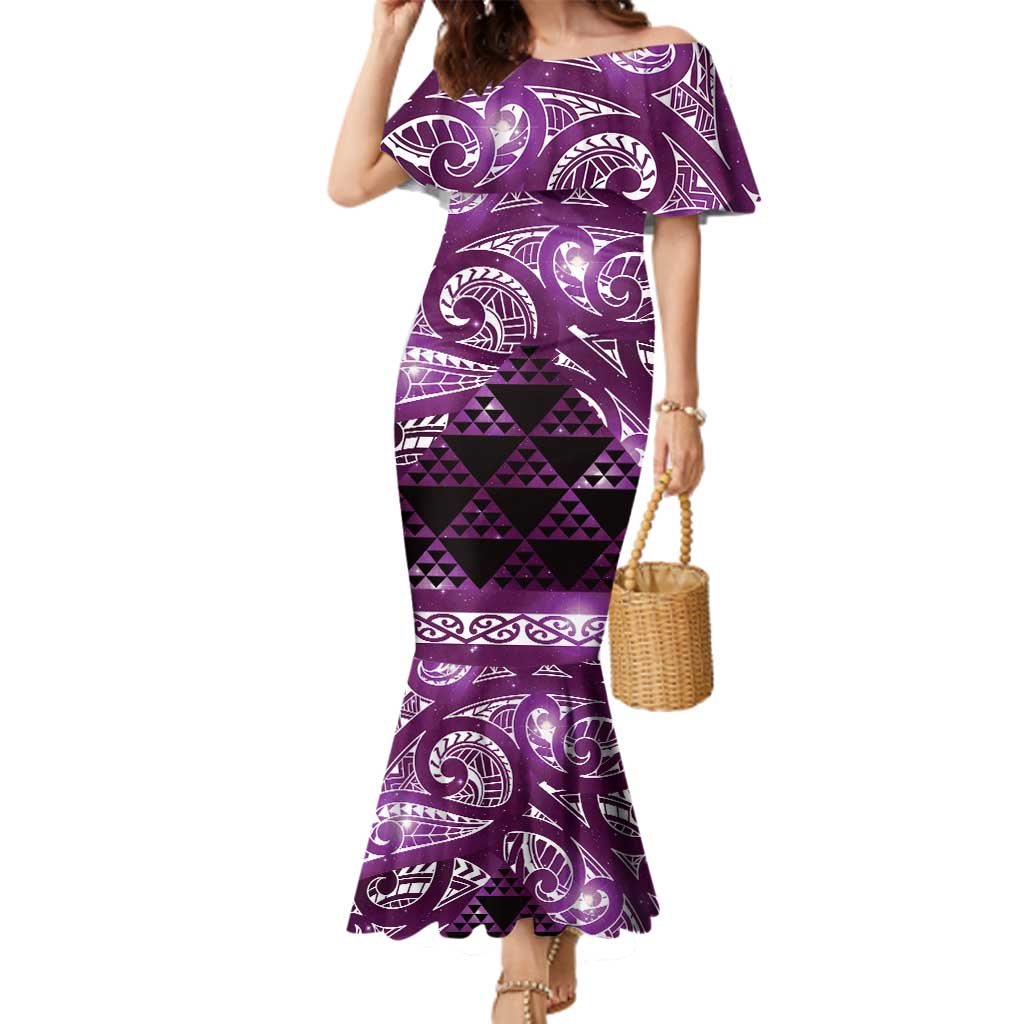 Matariki New Zealand Family Matching Mermaid Dress and Hawaiian Shirt NZ Niho Taniwha Maori New Year Purple Galaxy LT14 Mom's Dress Purple - Polynesian Pride