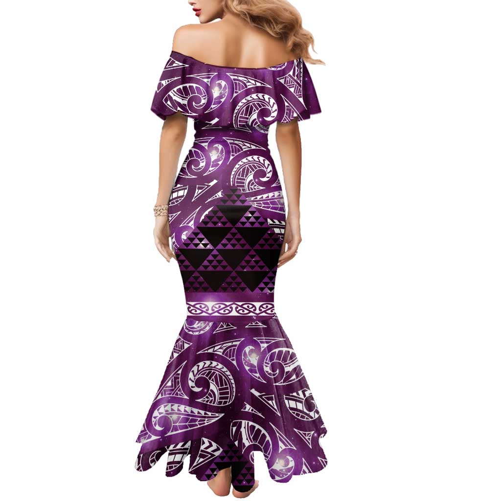 Matariki New Zealand Family Matching Mermaid Dress and Hawaiian Shirt NZ Niho Taniwha Maori New Year Purple Galaxy LT14 - Polynesian Pride