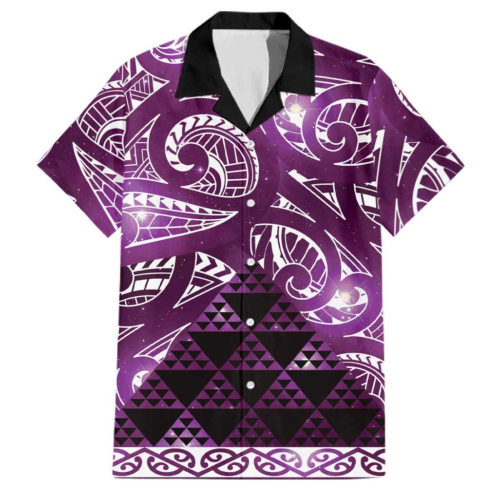 Matariki New Zealand Family Matching Off The Shoulder Long Sleeve Dress and Hawaiian Shirt NZ Niho Taniwha Maori New Year Purple Galaxy LT14 Dad's Shirt - Short Sleeve Purple - Polynesian Pride