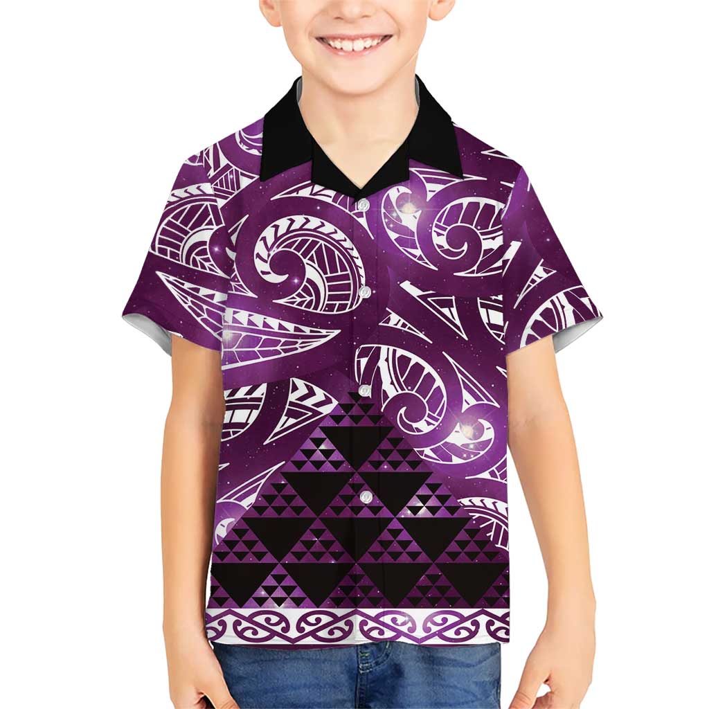Matariki New Zealand Family Matching Off The Shoulder Long Sleeve Dress and Hawaiian Shirt NZ Niho Taniwha Maori New Year Purple Galaxy LT14 Son's Shirt Purple - Polynesian Pride
