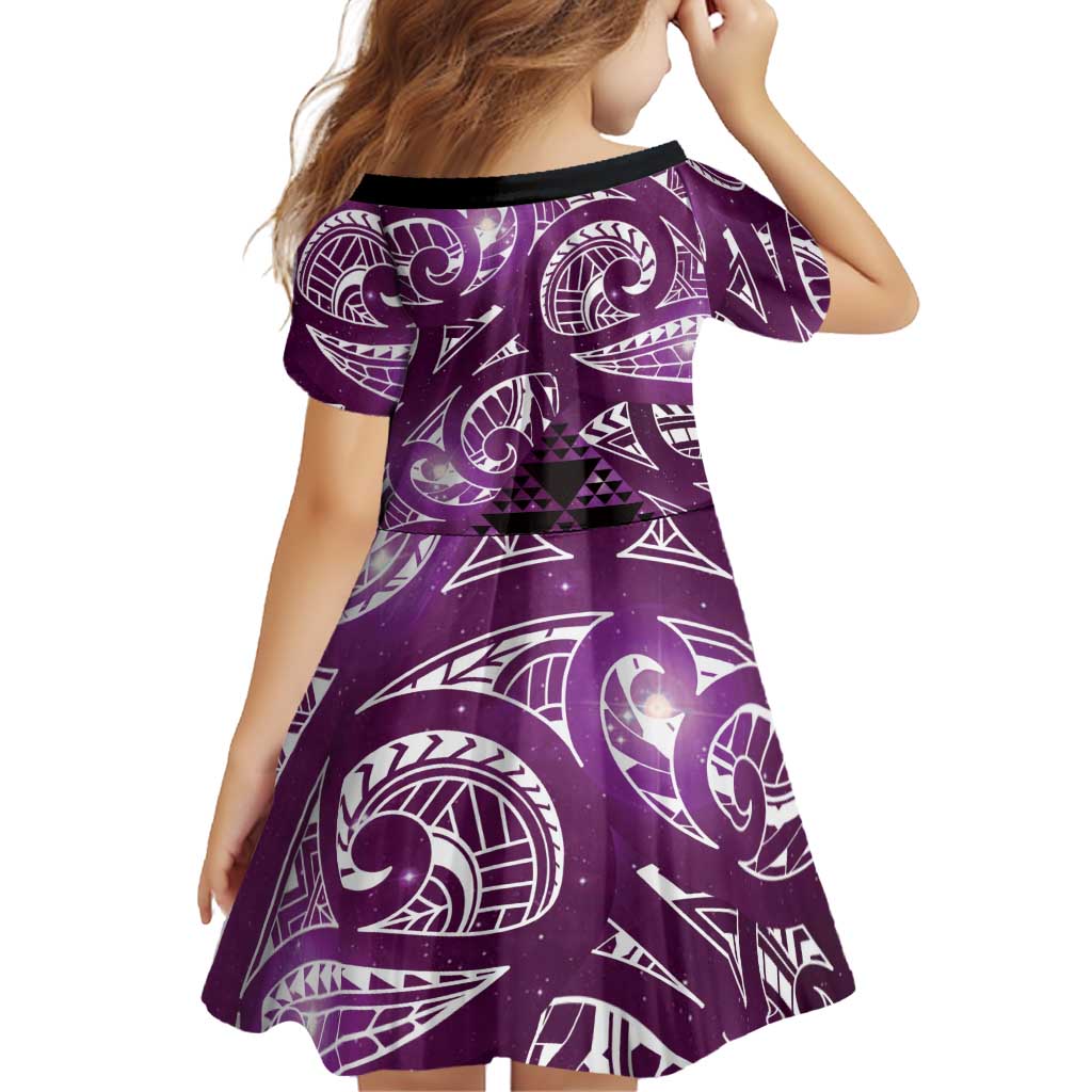 Matariki New Zealand Family Matching Off Shoulder Maxi Dress and Hawaiian Shirt NZ Niho Taniwha Maori New Year Purple Galaxy LT14 - Polynesian Pride