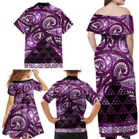 Matariki New Zealand Family Matching Off Shoulder Maxi Dress and Hawaiian Shirt NZ Niho Taniwha Maori New Year Purple Galaxy LT14 - Polynesian Pride