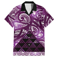 Matariki New Zealand Family Matching Off Shoulder Maxi Dress and Hawaiian Shirt NZ Niho Taniwha Maori New Year Purple Galaxy LT14 Dad's Shirt - Short Sleeve Purple - Polynesian Pride