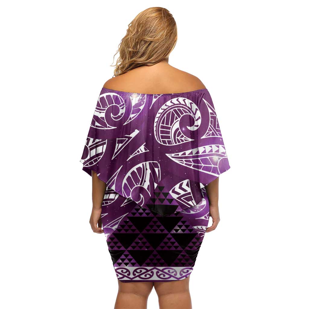 Matariki New Zealand Family Matching Off Shoulder Short Dress and Hawaiian Shirt NZ Niho Taniwha Maori New Year Purple Galaxy LT14 - Polynesian Pride