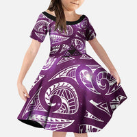 Matariki New Zealand Family Matching Short Sleeve Bodycon Dress and Hawaiian Shirt NZ Niho Taniwha Maori New Year Purple Galaxy LT14 Daughter's Dress Purple - Polynesian Pride