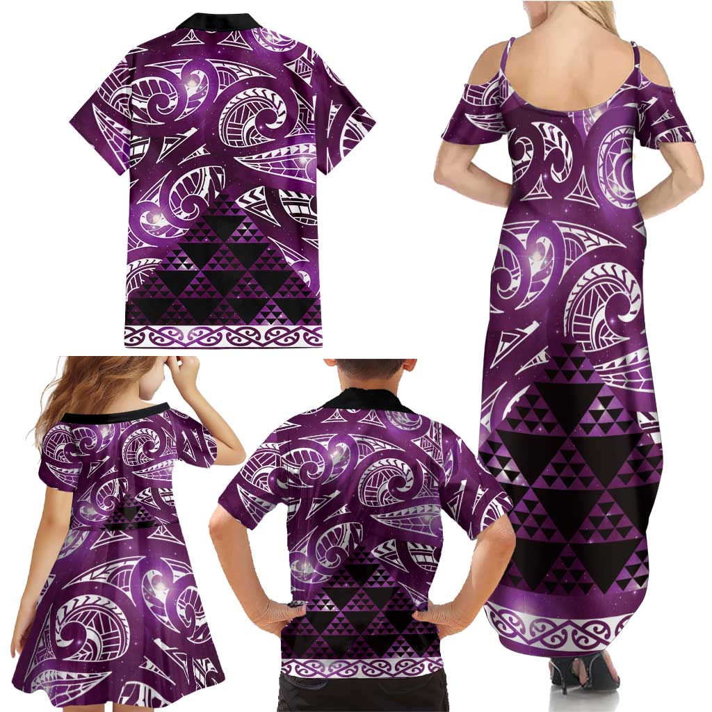 Matariki New Zealand Family Matching Summer Maxi Dress and Hawaiian Shirt NZ Niho Taniwha Maori New Year Purple Galaxy LT14 - Polynesian Pride
