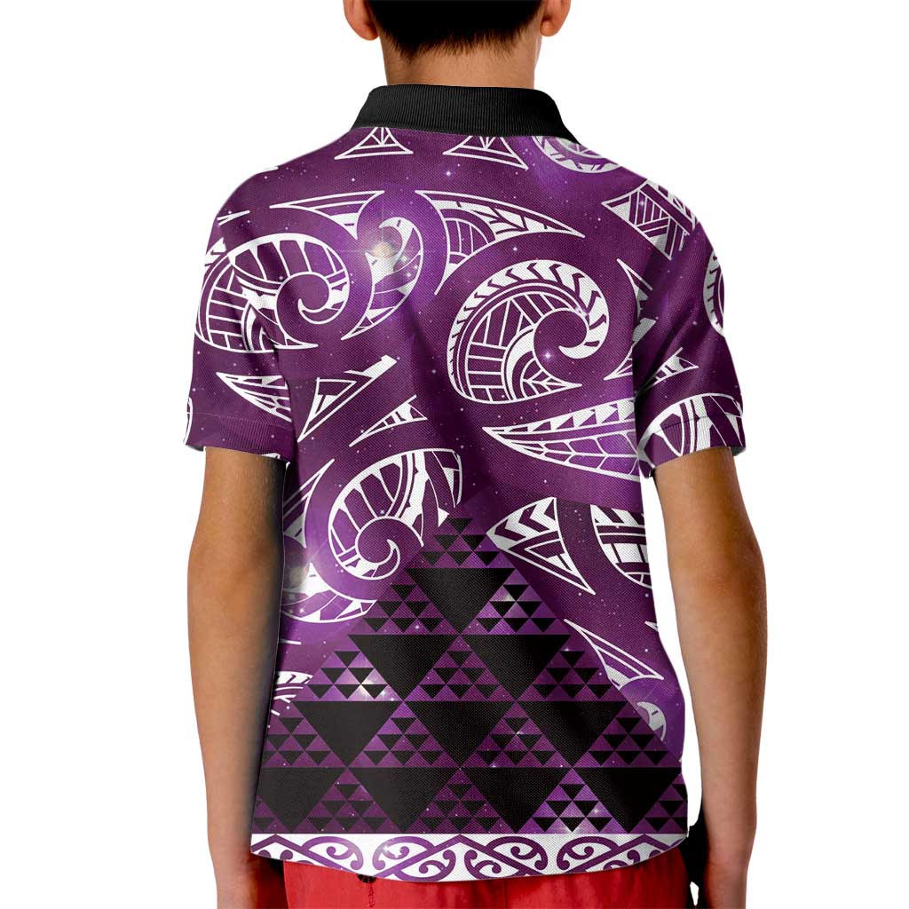 Matariki New Zealand Kid Polo Shirt NZ Niho Taniwha Maori New Year Purple Galaxy LT14 - Polynesian Pride