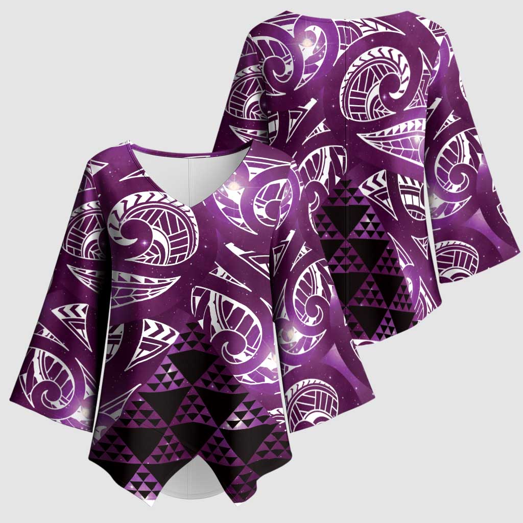 Matariki New Zealand Kimono Sleeve Blouse NZ Niho Taniwha Maori New Year Purple Galaxy