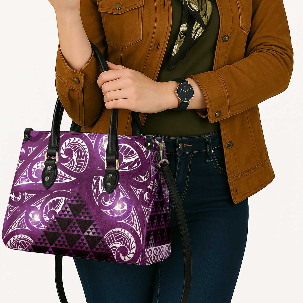 Matariki New Zealand Leather Bag NZ Niho Taniwha Maori New Year Purple Galaxy LT14 - Polynesian Pride