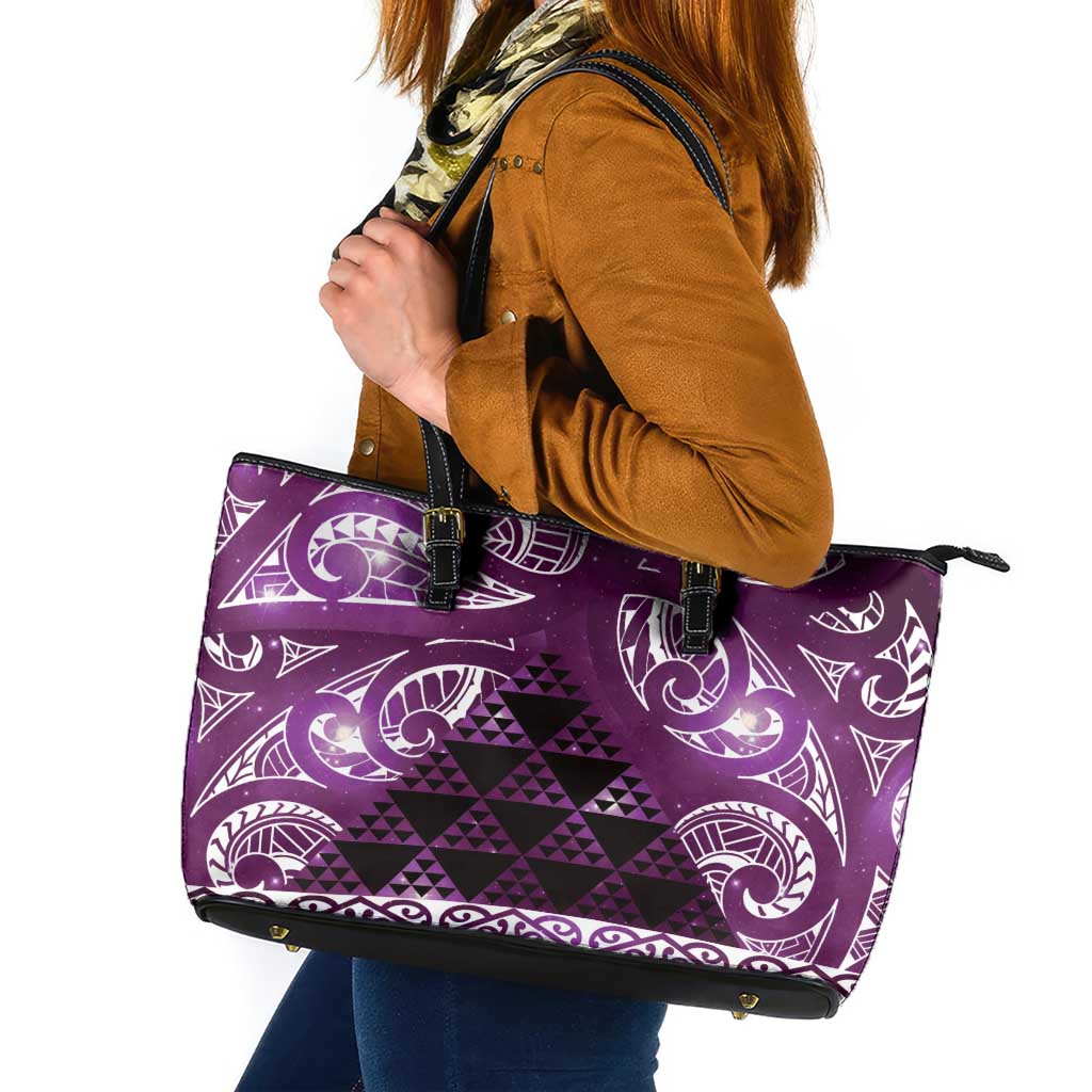 Matariki New Zealand Leather Tote Bag NZ Niho Taniwha Maori New Year Purple Galaxy