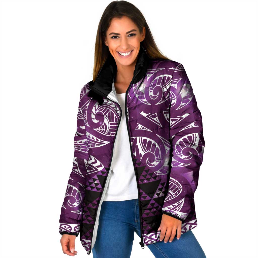 Matariki New Zealand Padded Jacket NZ Niho Taniwha Maori New Year Purple Galaxy