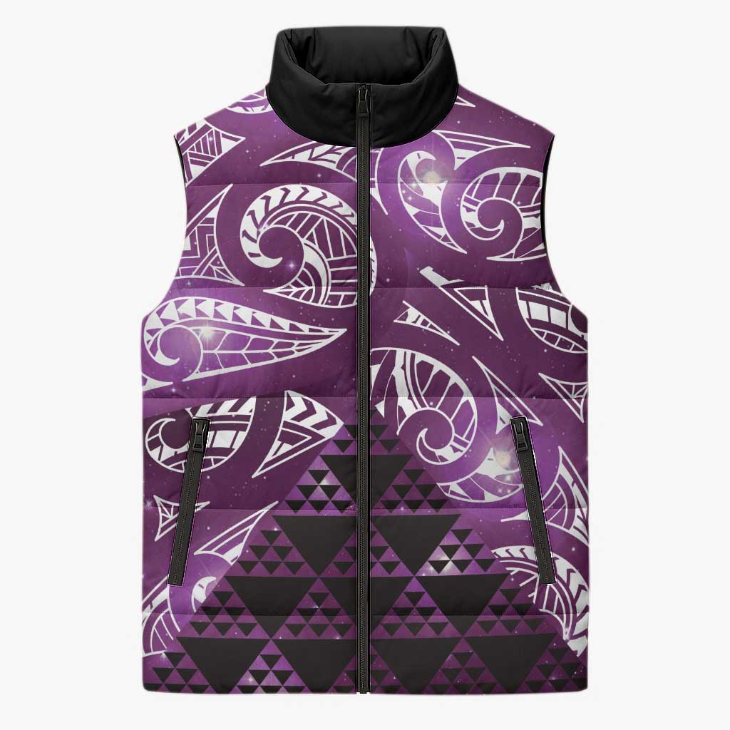 Matariki New Zealand Sleeveless Puffer Jacket NZ Niho Taniwha Maori New Year Purple Galaxy