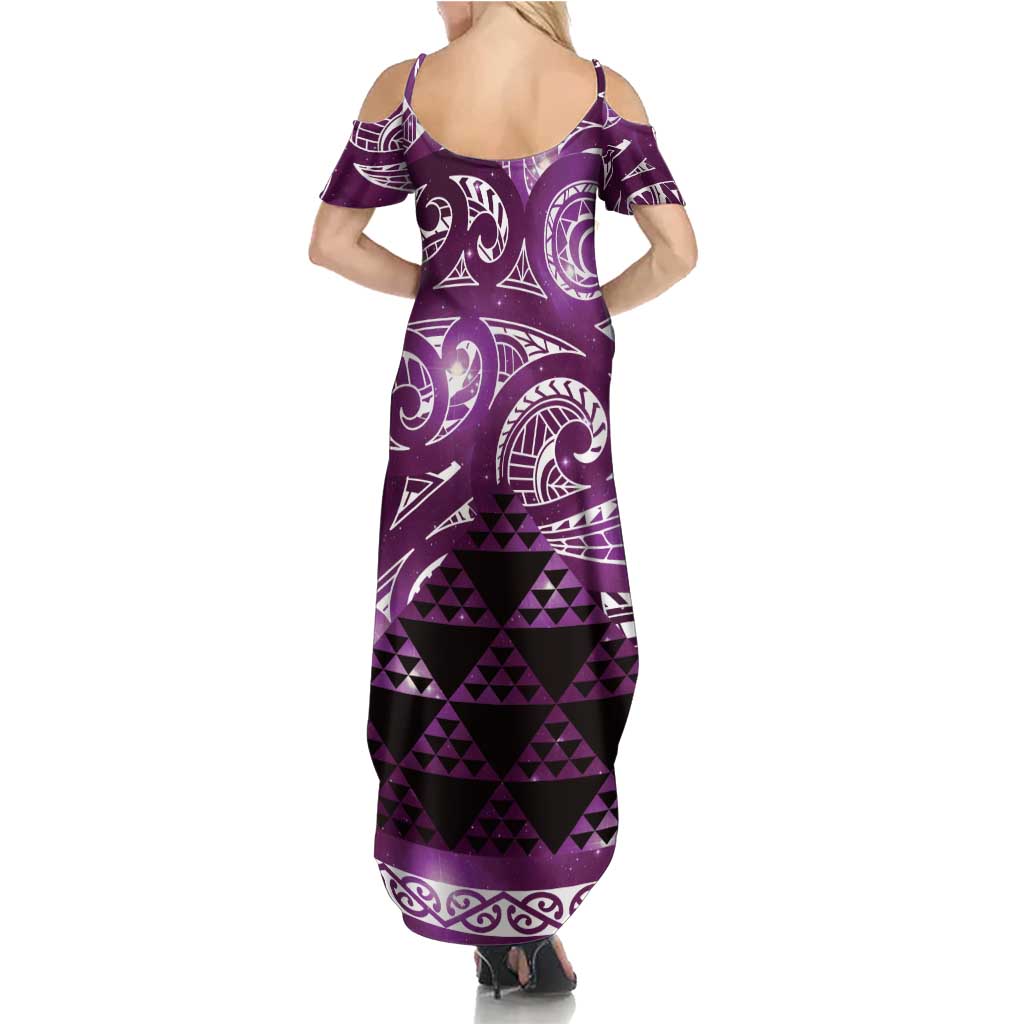 Matariki New Zealand Summer Maxi Dress NZ Niho Taniwha Maori New Year Purple Galaxy