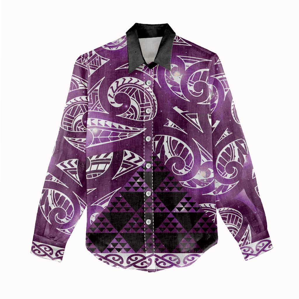 Matariki New Zealand Women Casual Shirt NZ Niho Taniwha Maori New Year Purple Galaxy LT14 - Polynesian Pride